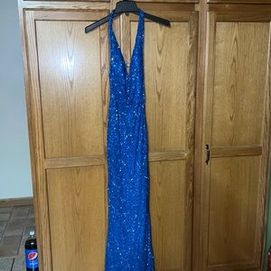 Blue beaded prom dress